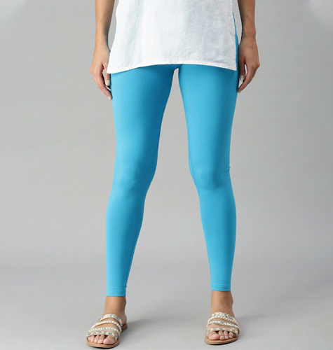 Women Light Blue Solid Ankle-Length Leggings